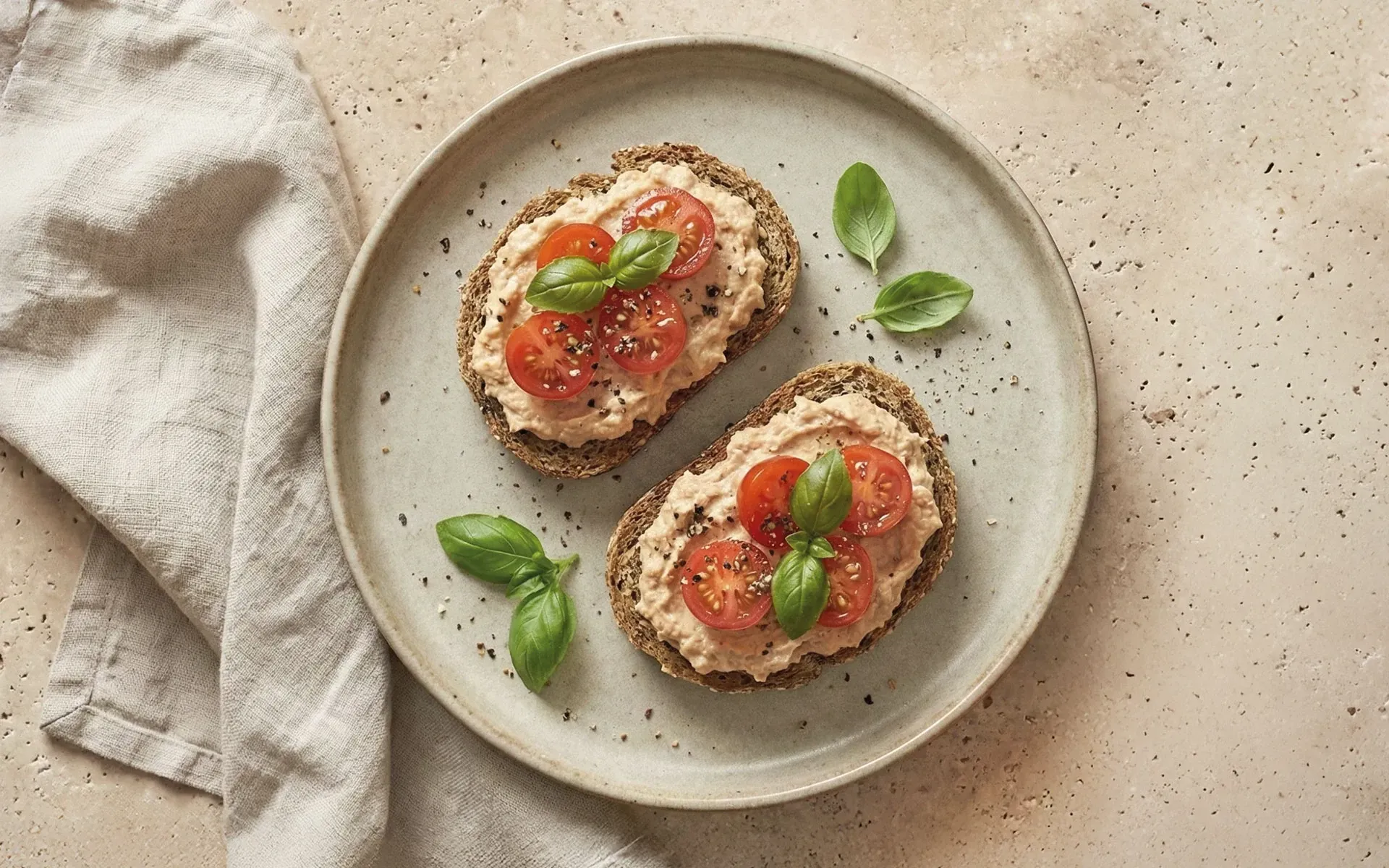 Getreidefreies mit Thunfisch-Tomaten-Aufstrich, angerichtet